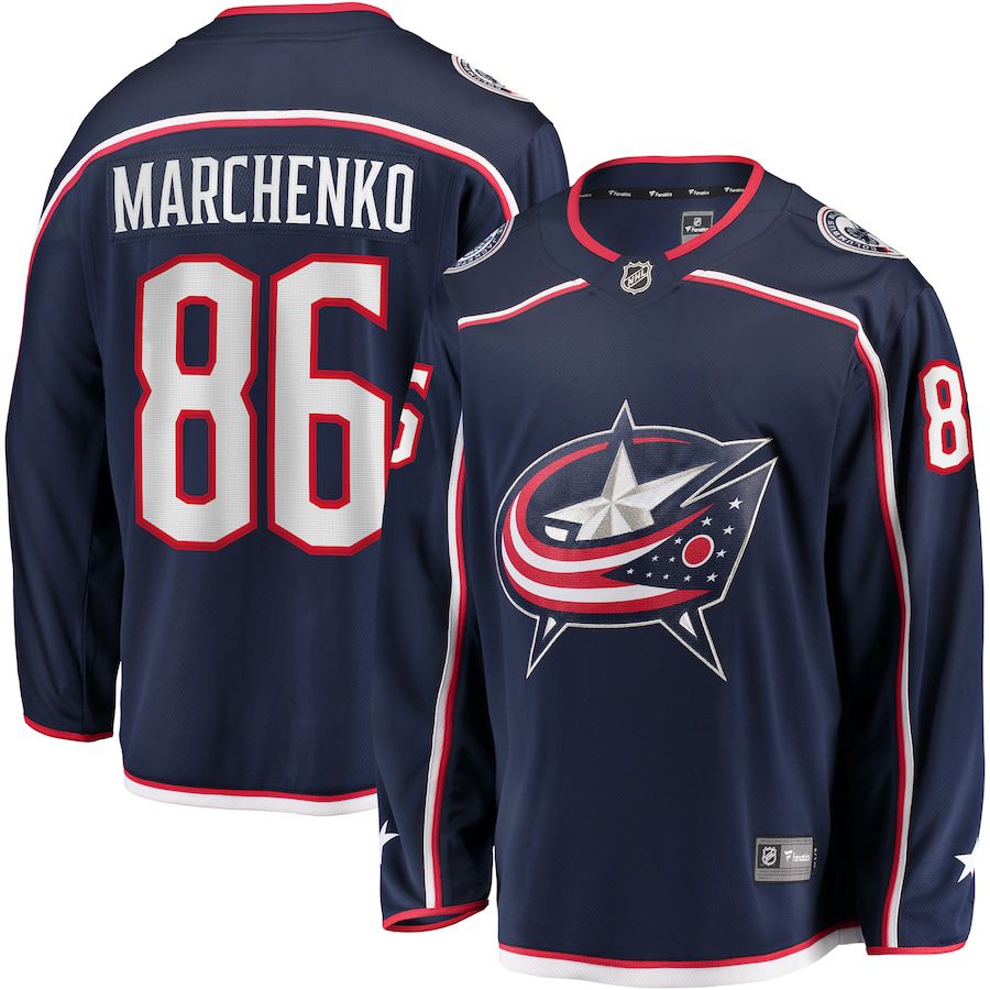 Men Columbus Blue Jackets #86 Kirill Marchenko Fanatics Branded Navy Home Breakaway NHL Jersey->women nhl jersey->Women Jersey